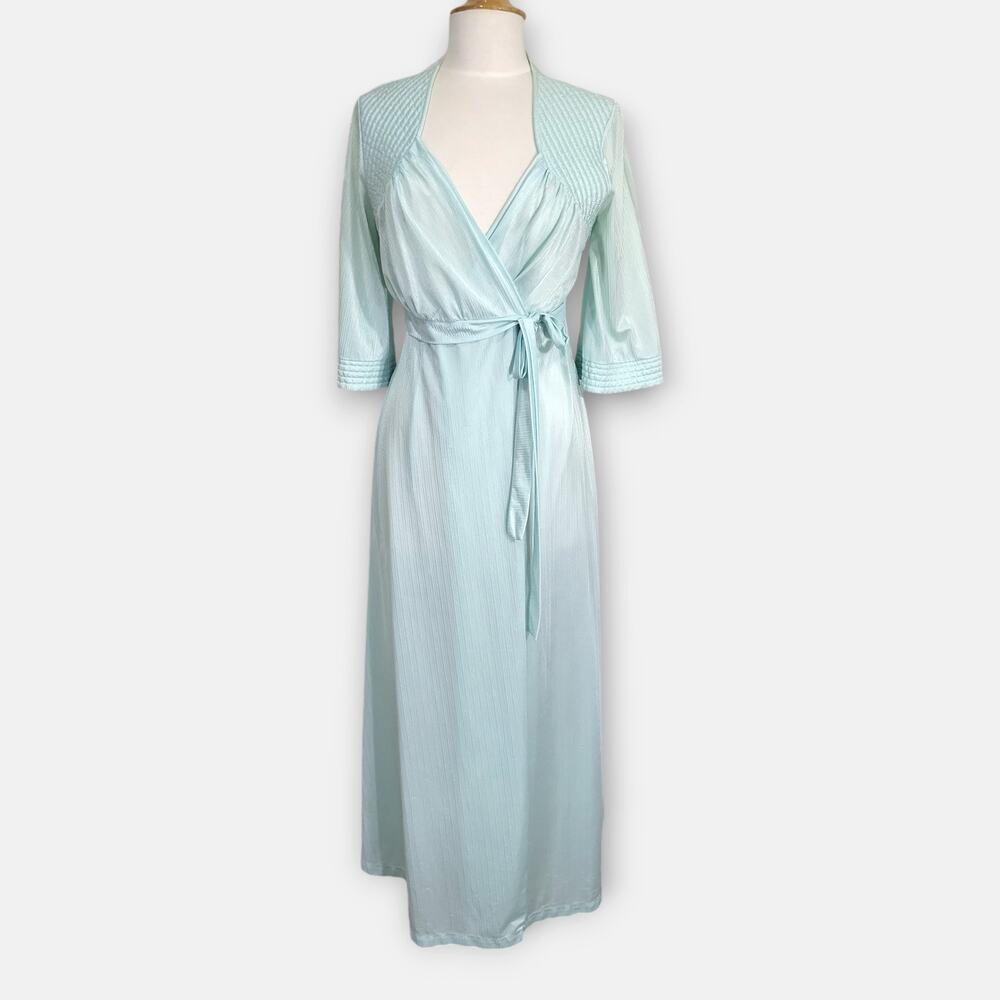 Vintage Light Blue Satin Wrap Robe